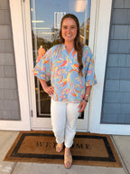 Powder Blue Floral Button Blouse