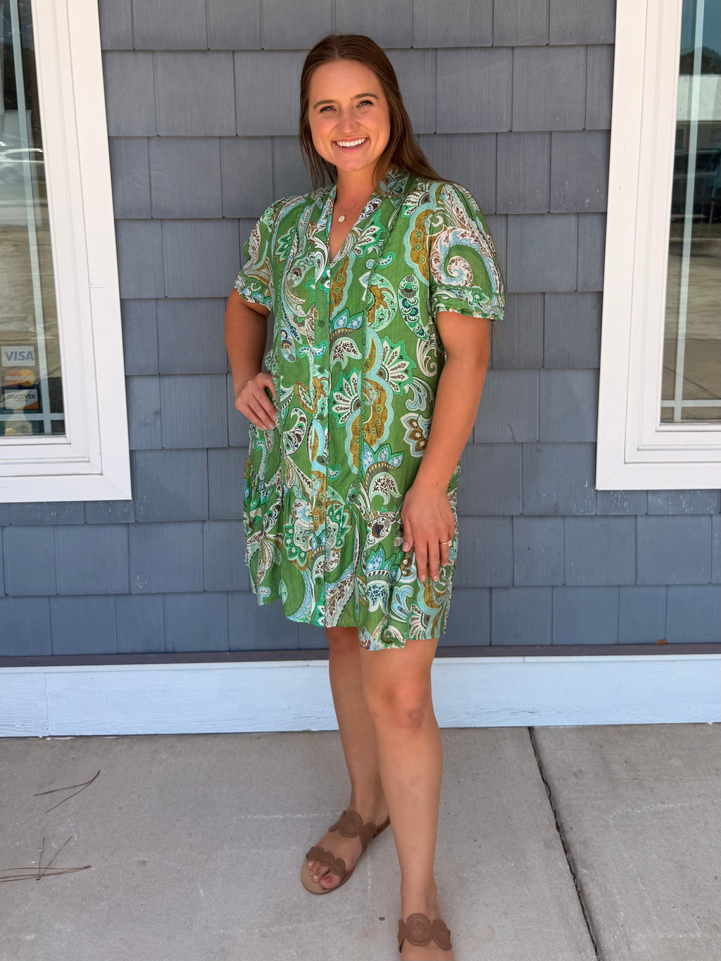 Matcha Mix Paisley Print Button Up Dress