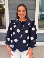 Navy Collared Polka Dot Top