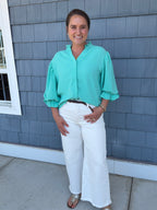 Emerald Balloon Sleeve Blouse
