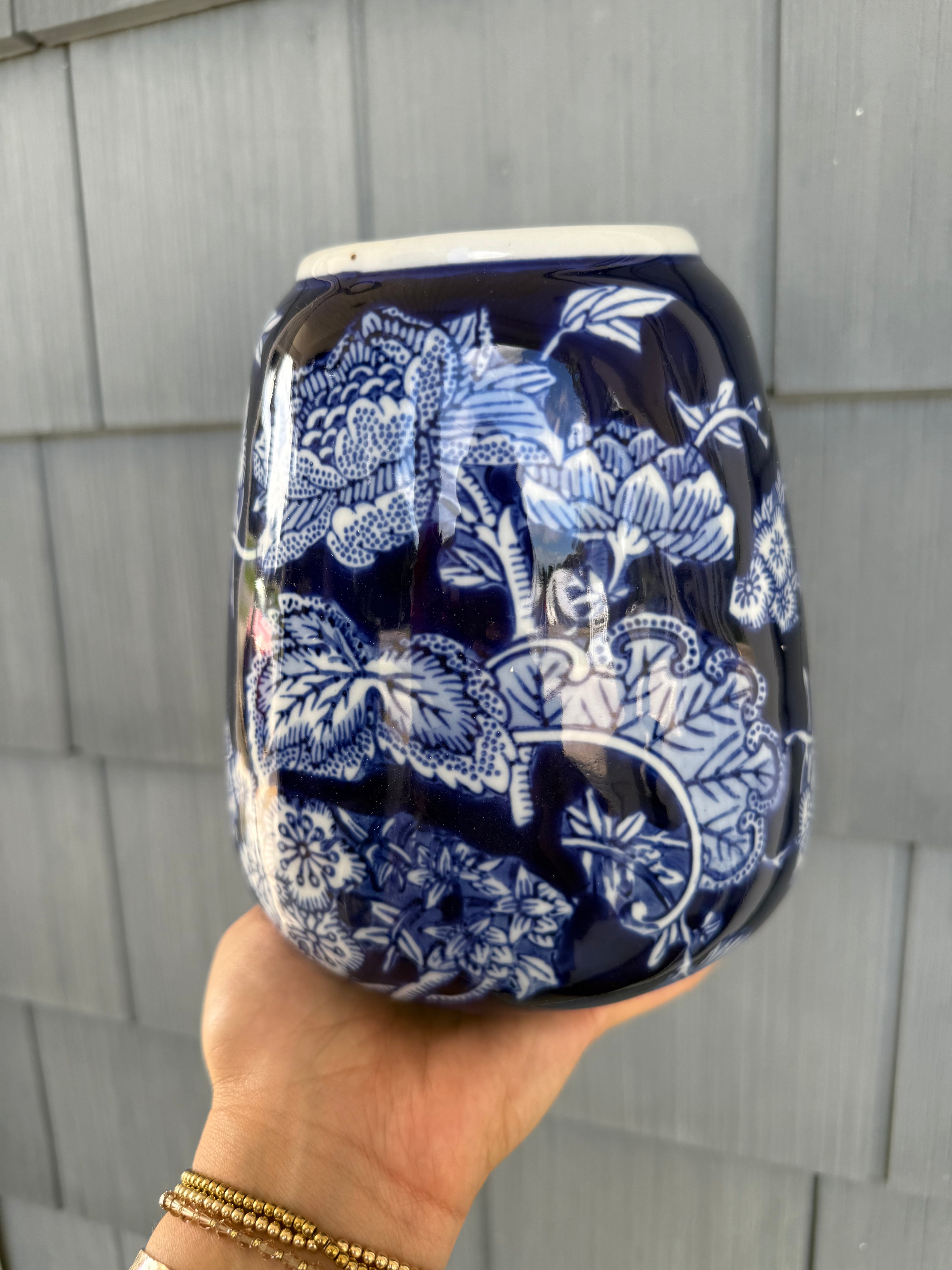Large Blue Floral Hand Painted Vase