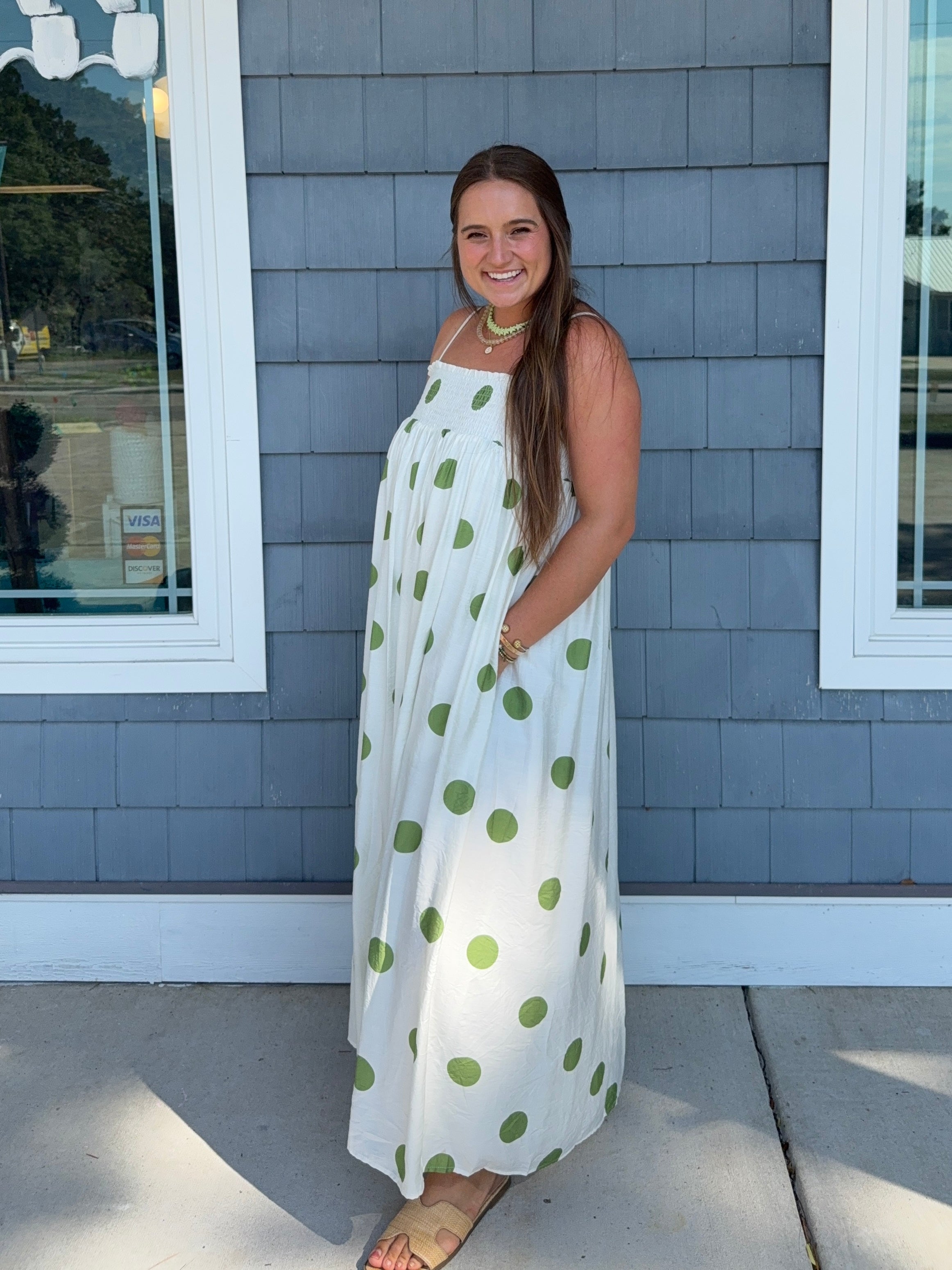 PREORDER: Green Polka Dot Maxi Dress Small