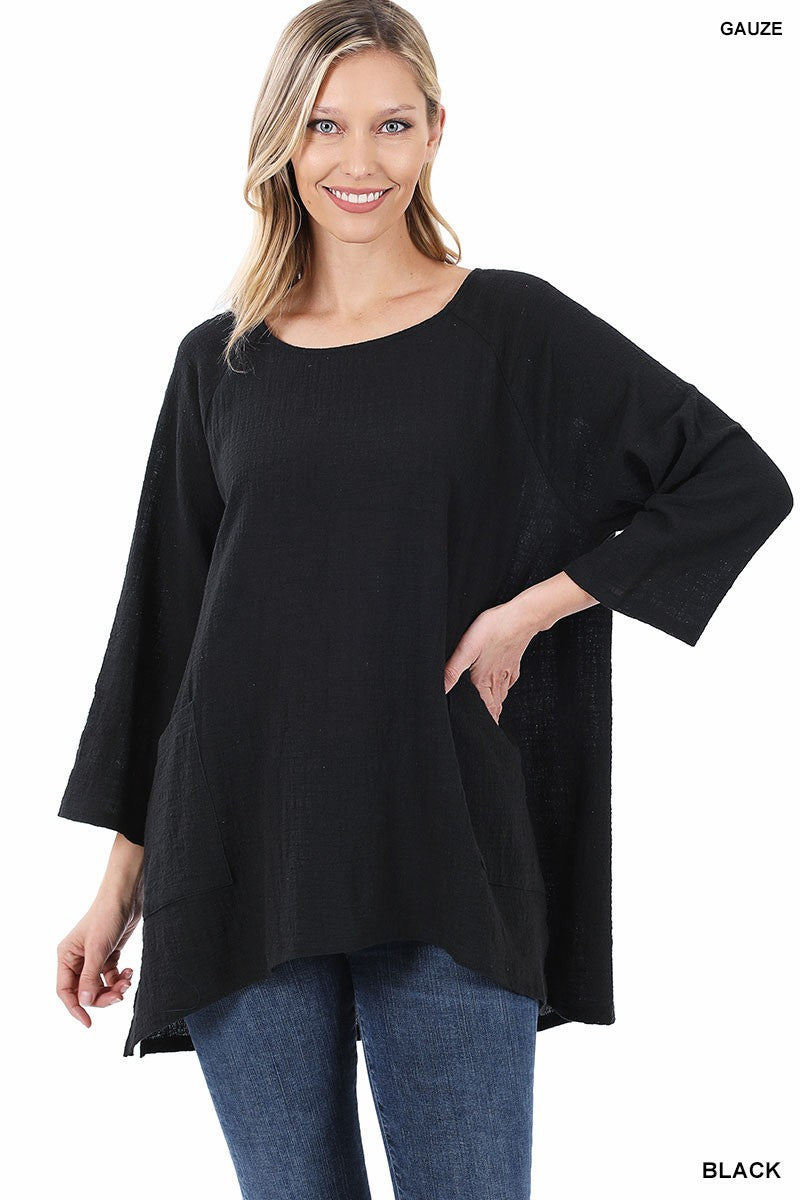 Gauze Two Pocket Top (Multiple Colors)
