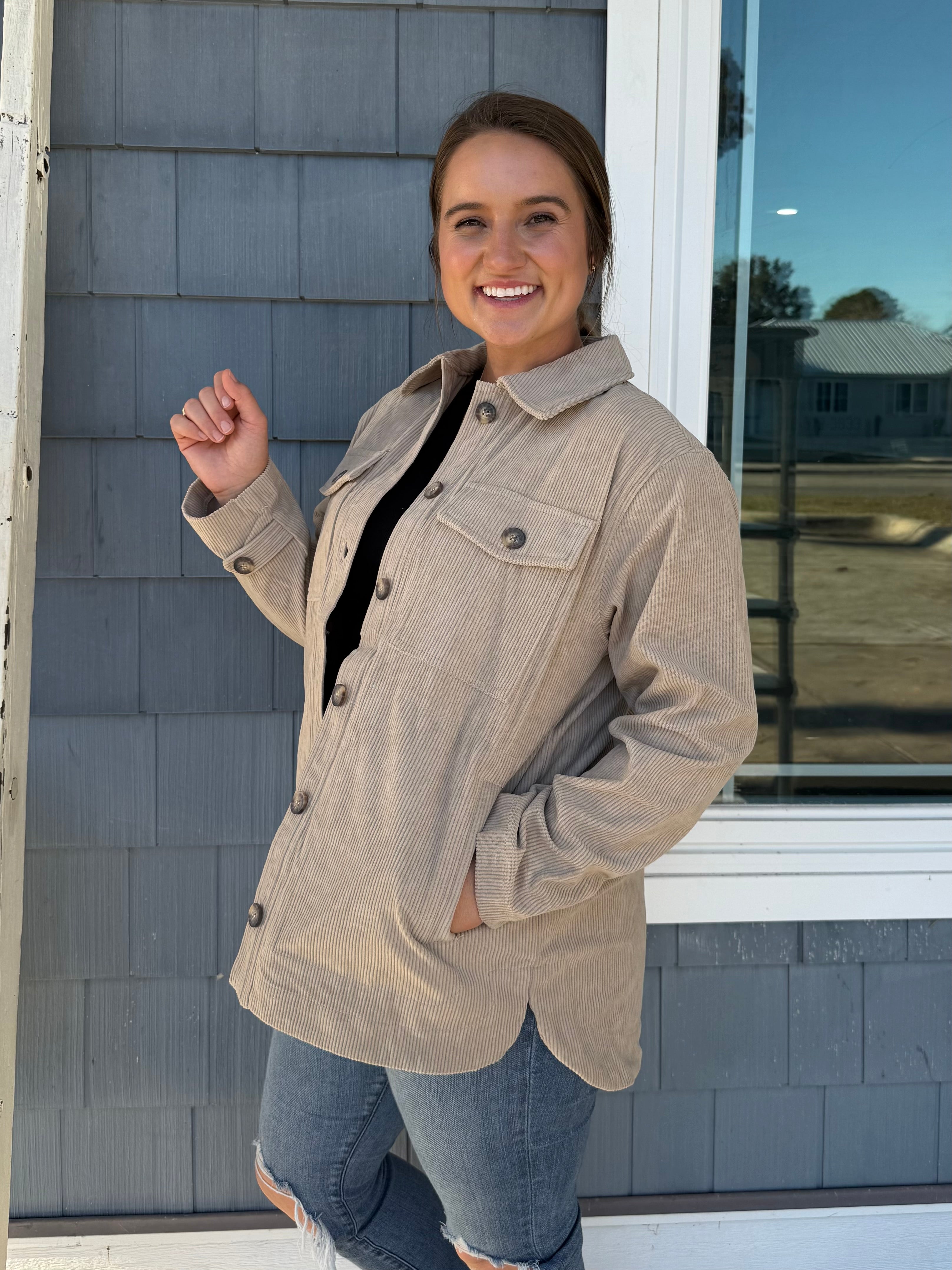 Cream Corduroy Button Up Shacket