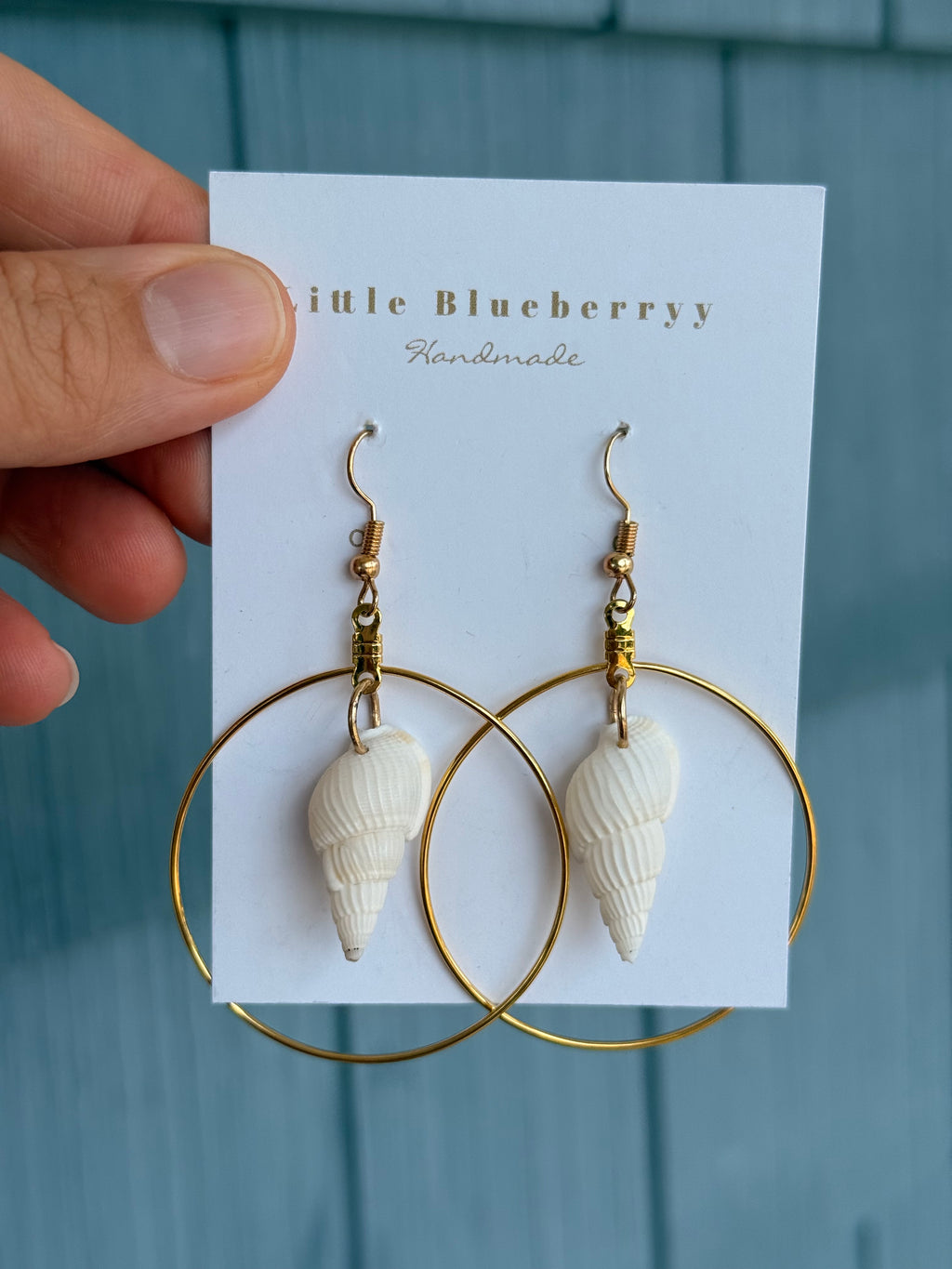 Large White Shell & Gold Handcrafted Earrings - Little Blueberry