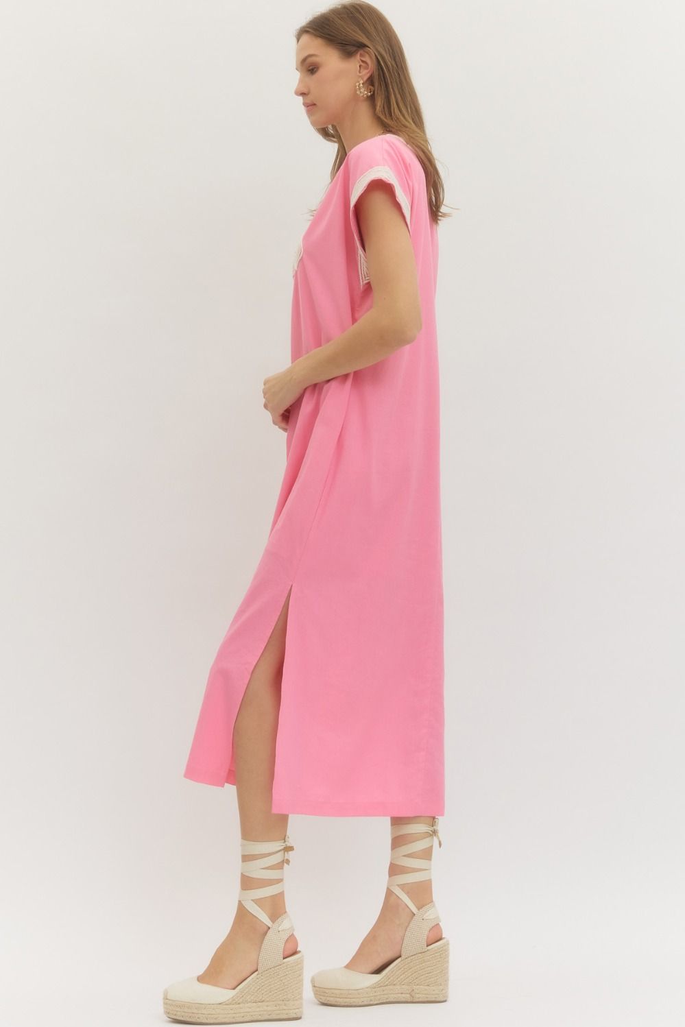 Pink Appliqué Trim Midi Dress SHIPS OR PICKUP FROM COCO 2/23/26