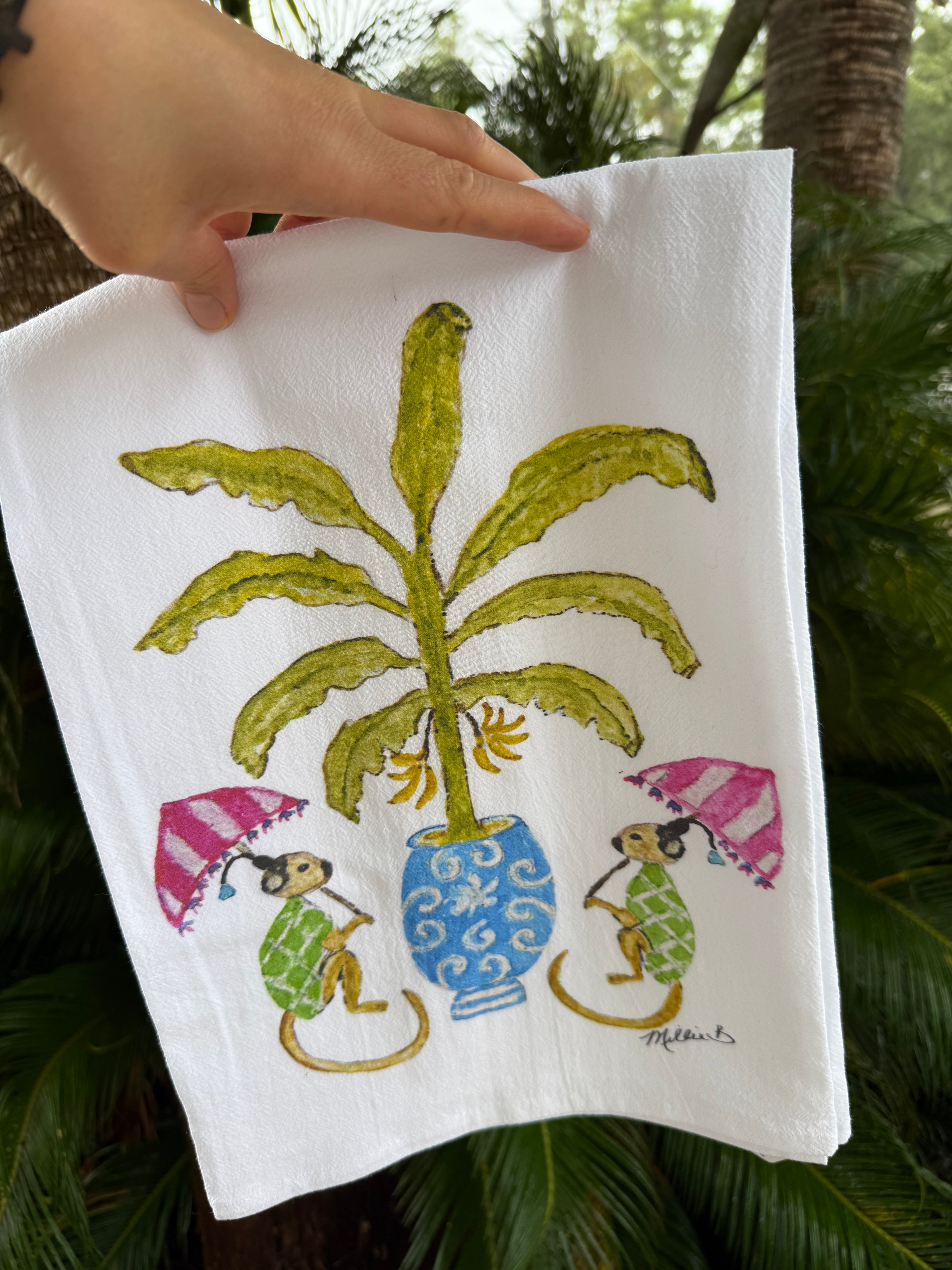 Banana Monkeys White Flour Sack Towel