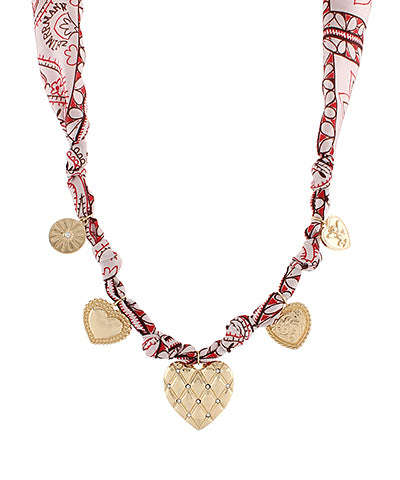 Multi Heart Charm Scarf Necklace