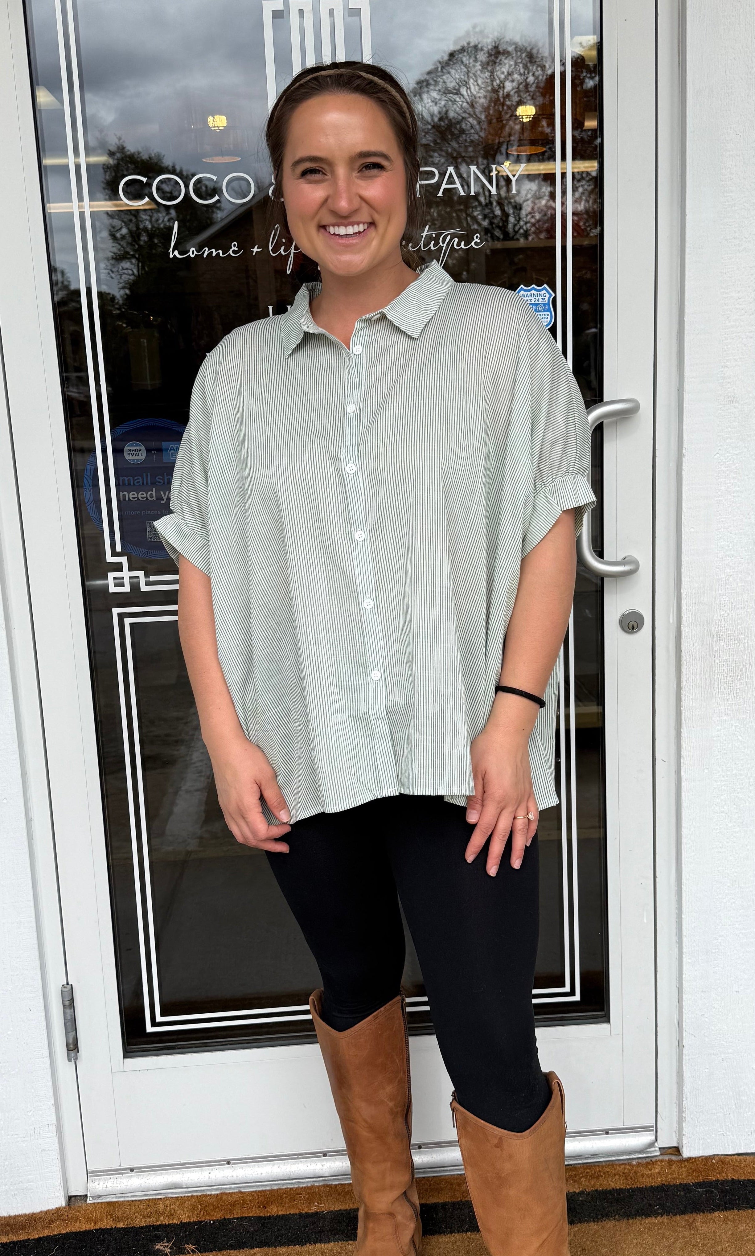 Mint Striped Collared Oversized Button Down