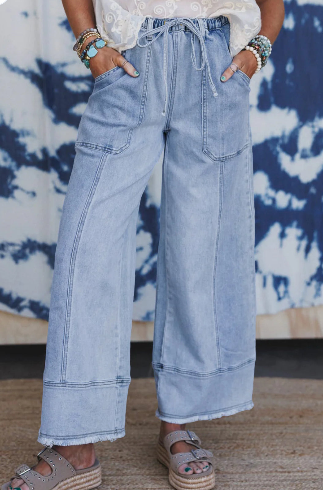 Denim Seam Detail Raw Hem Pants