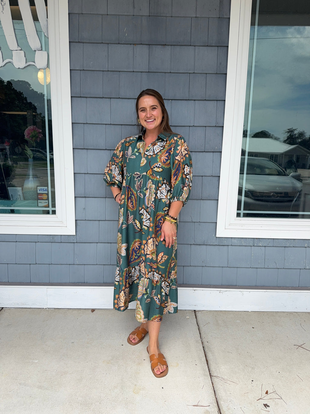 Teal Boho Tiered Midi Dress