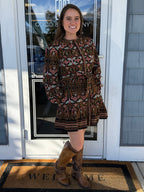 Black Multi Floral Button Down Belted Mini Dress