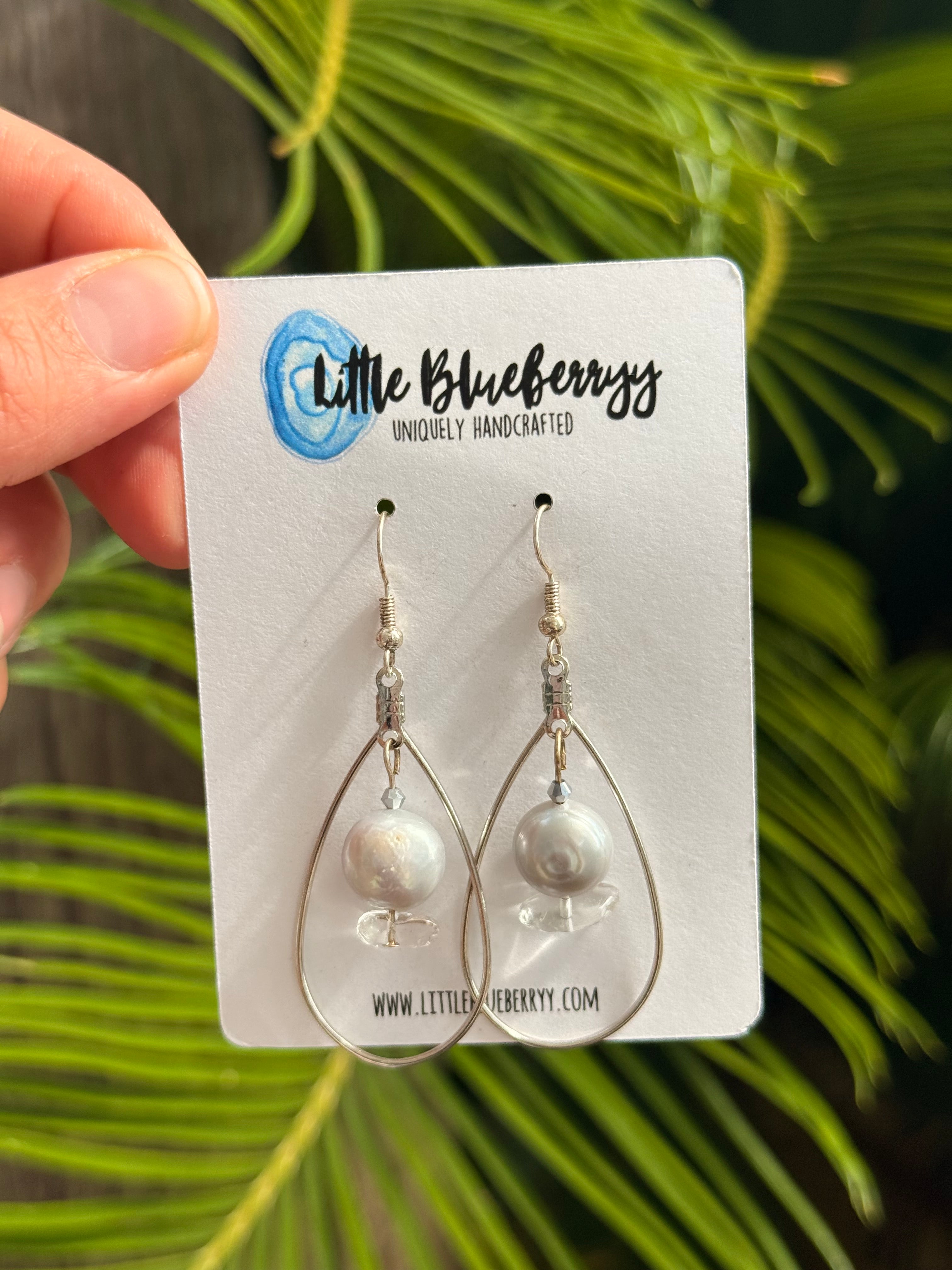 Silver & Pearl Handcrafted Earrings - Little Blueberry
