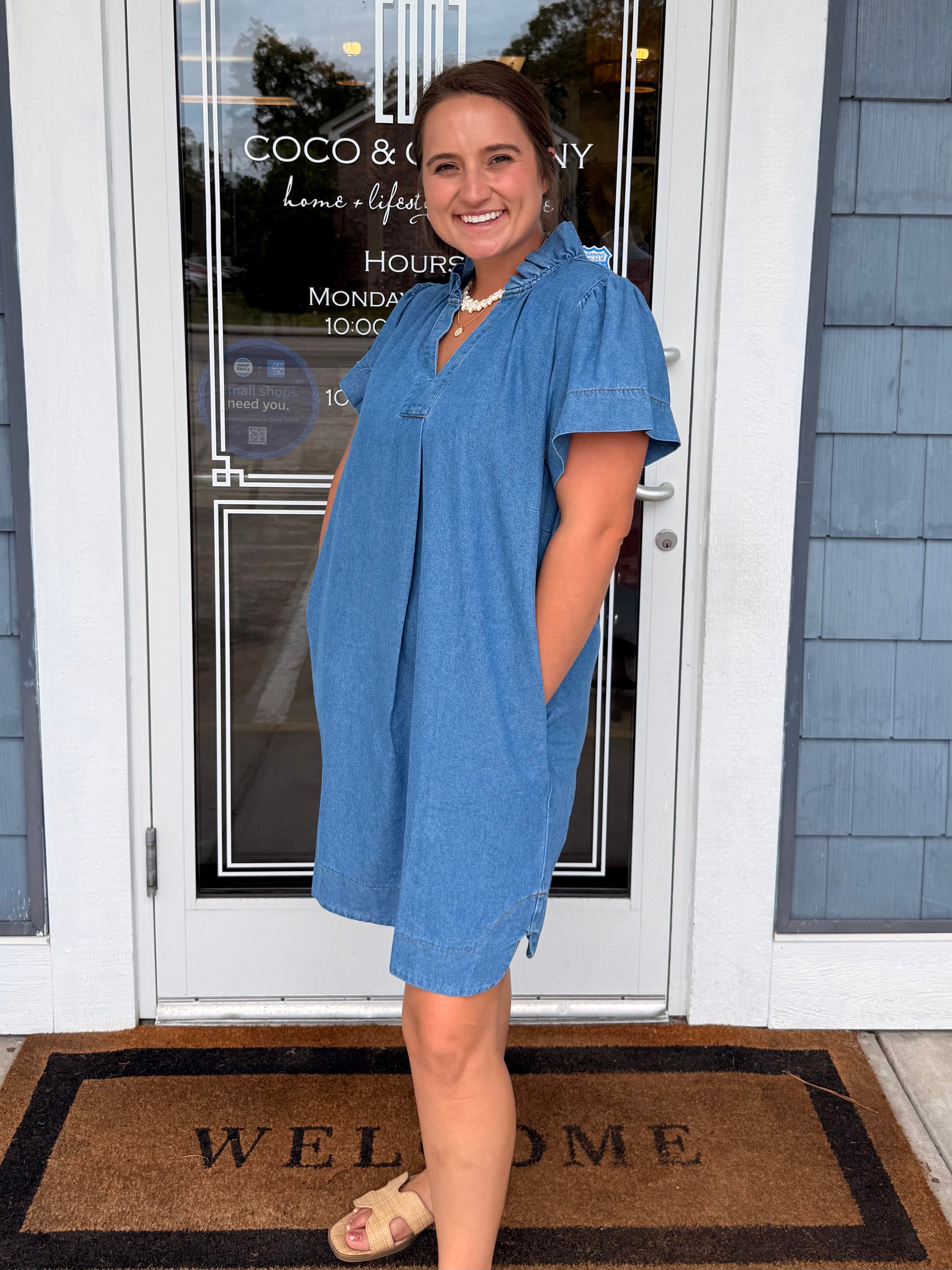 Denim Ruffle Collar Mini Dress