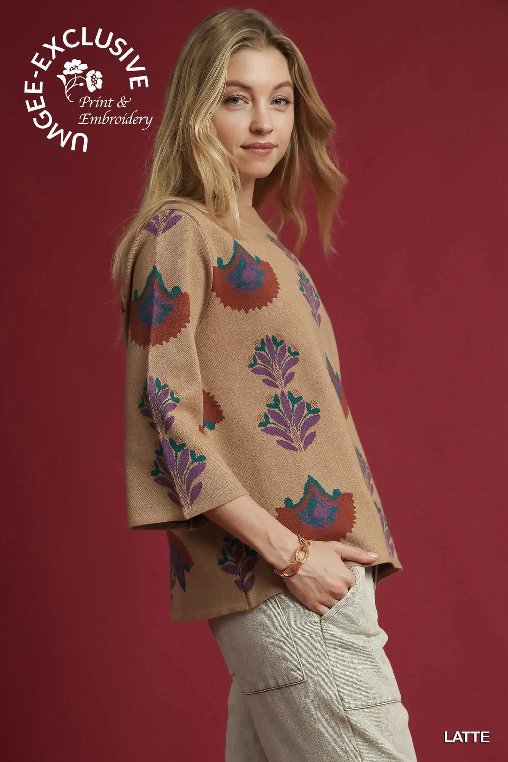 Latte Floral Knit Sweater Top SHIPS OR PICKUP FROM COCO 10/10/25