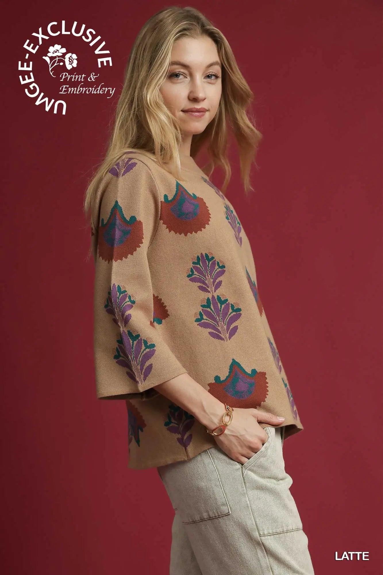 Latte Floral Knit Sweater Top SHIPS OR PICKUP FROM COCO 10/10/25