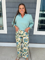 Blue Floral Ankle Cropped Pants