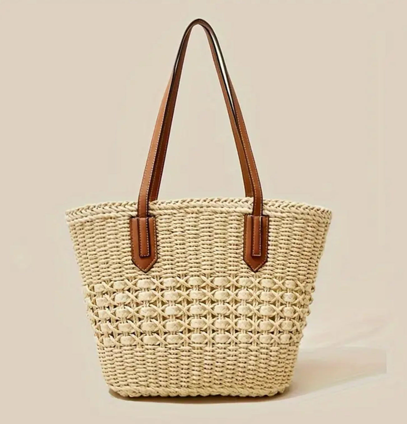 Large Braided Straw Tote Bag Light