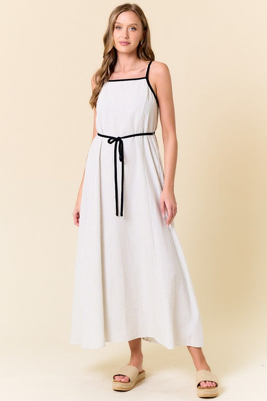Linen Off White/Black Dress