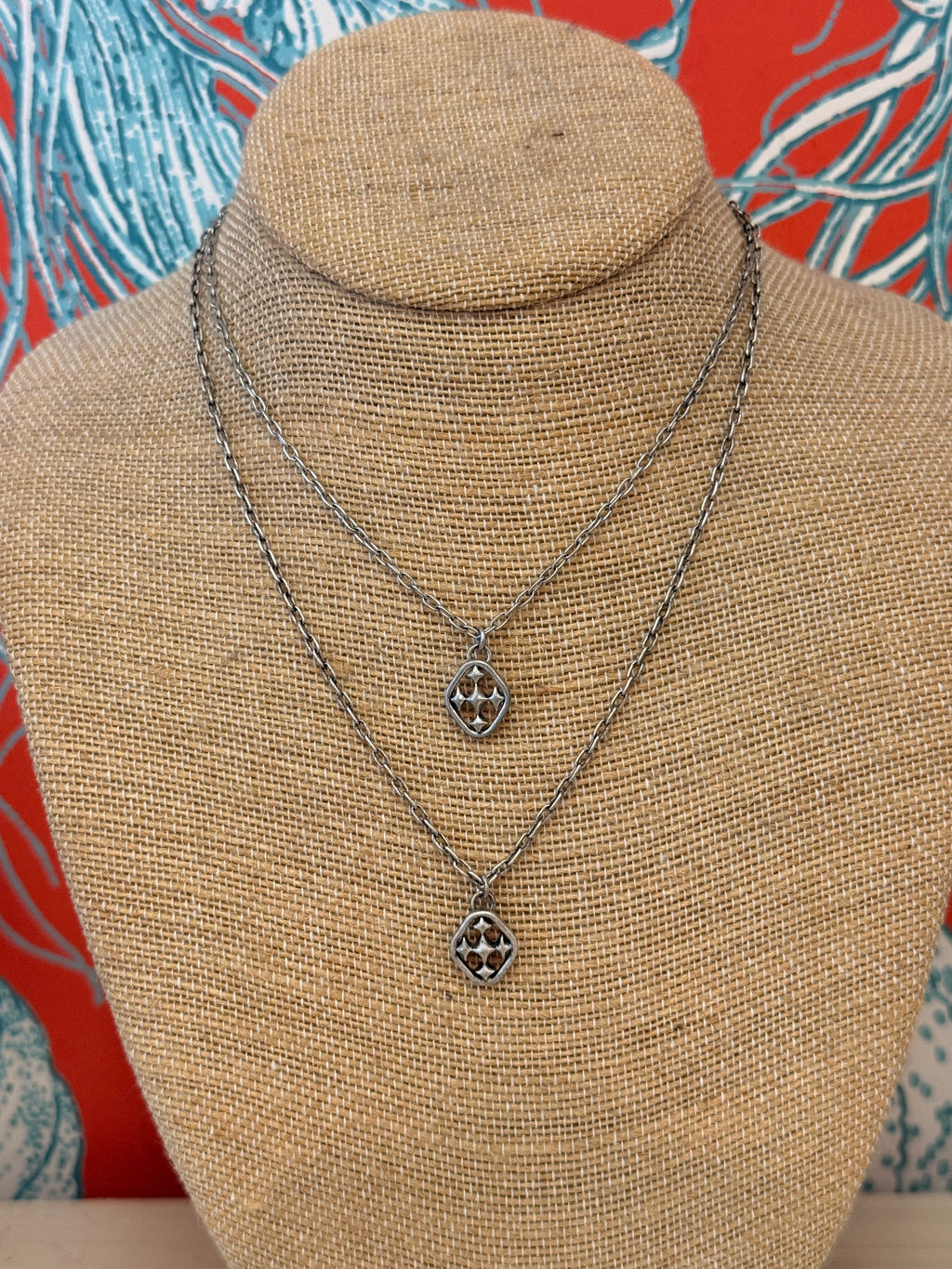 Short Shield Necklace Silver Finish