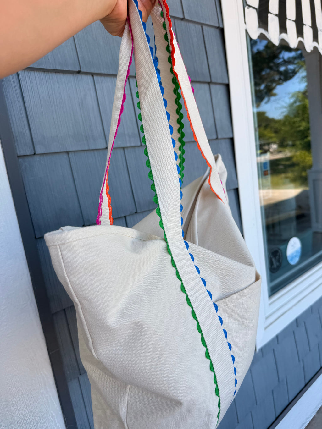 Khaki Canvas Bag With Colorful Ric Rack Trim
