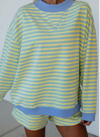 Yellow & Blue Stripe Mock Neck Set