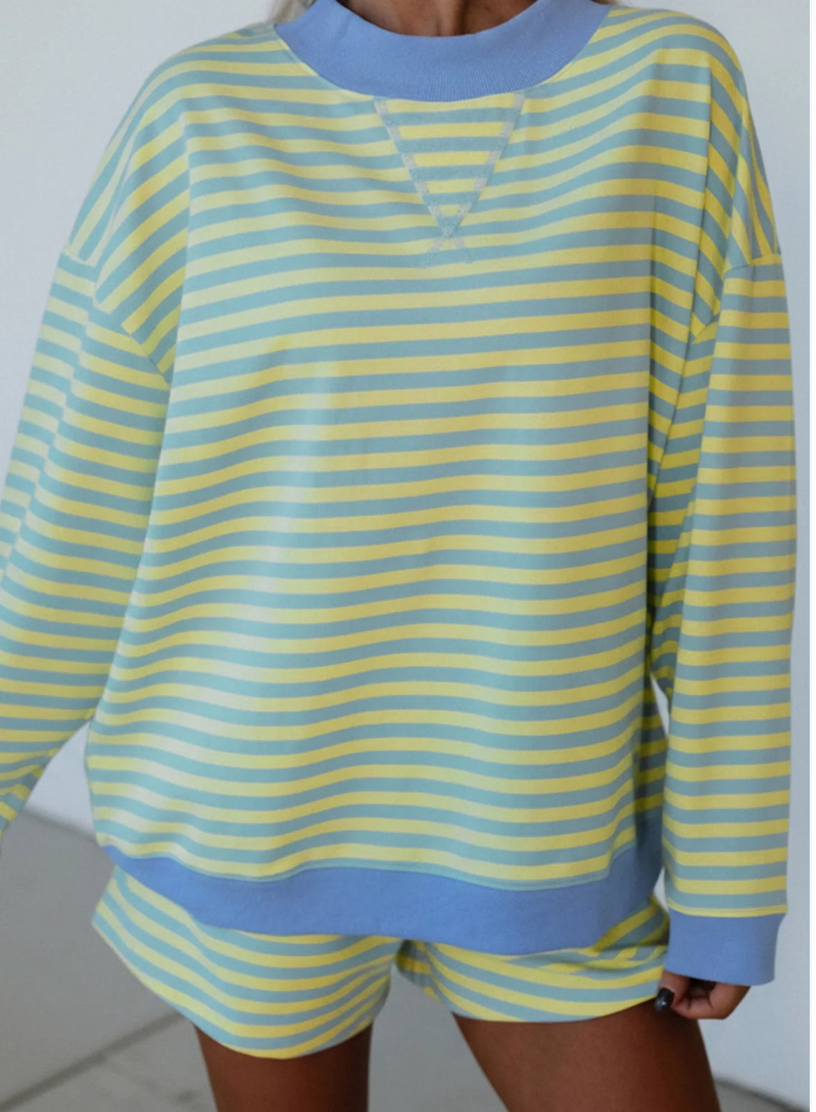 Yellow & Blue Stripe Mock Neck Set