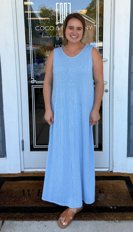 Ocean Blue Textured Maxi Dress
