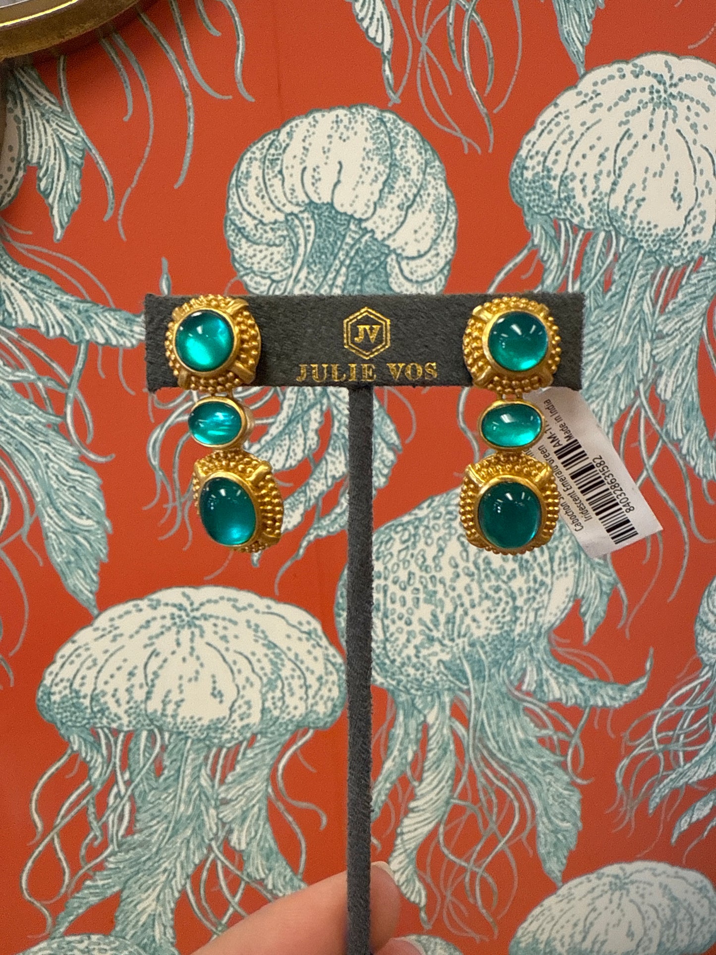 Cabochan Statement Earring Iridescent Emerald Green