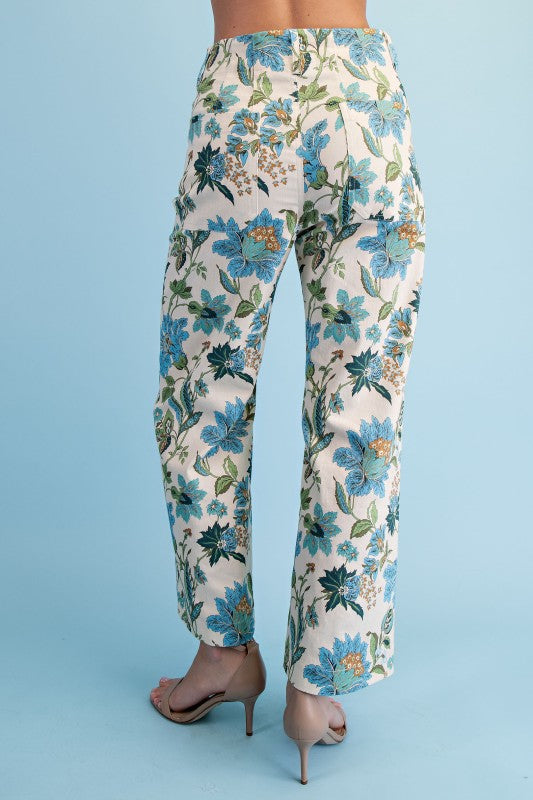 Preorder: Blue Floral Ankle Cropped Pants