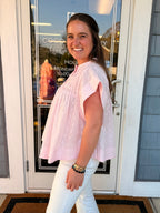 Baby Pink Ruffle Button Up Top