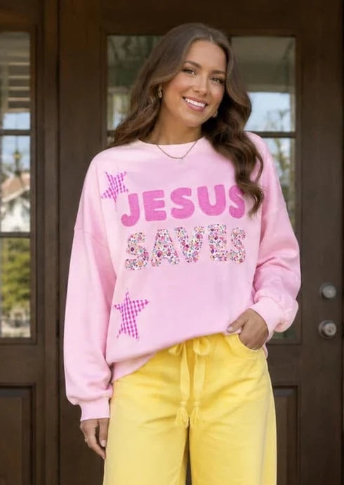 Patchwork Jesus Saves Sweatshirt