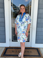 Blue Floral Print Mini Dress