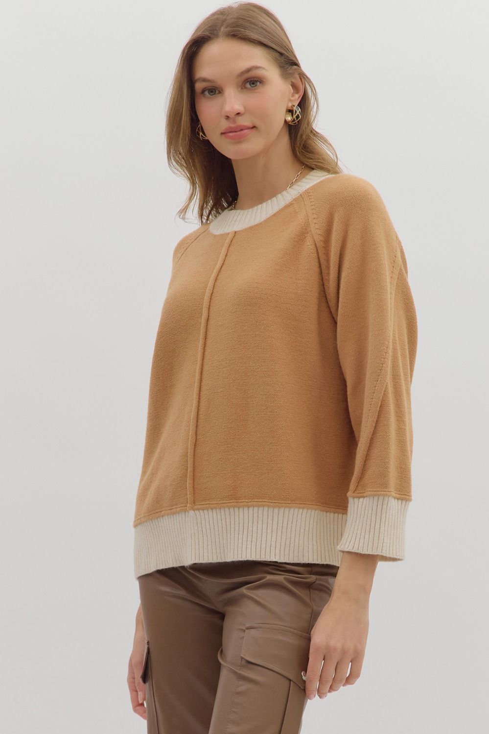 Camel Knit Contrast Sweater