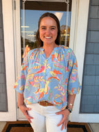 Powder Blue Floral Button Blouse
