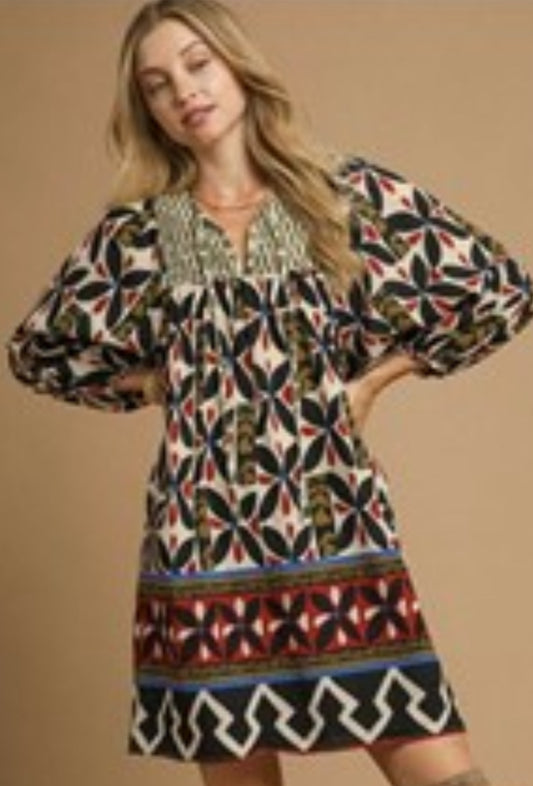 Geometric Floral Boho Mini Dress