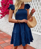 Navy Ruffle Hem Dress