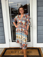 Blue Border Print MIDI Dress