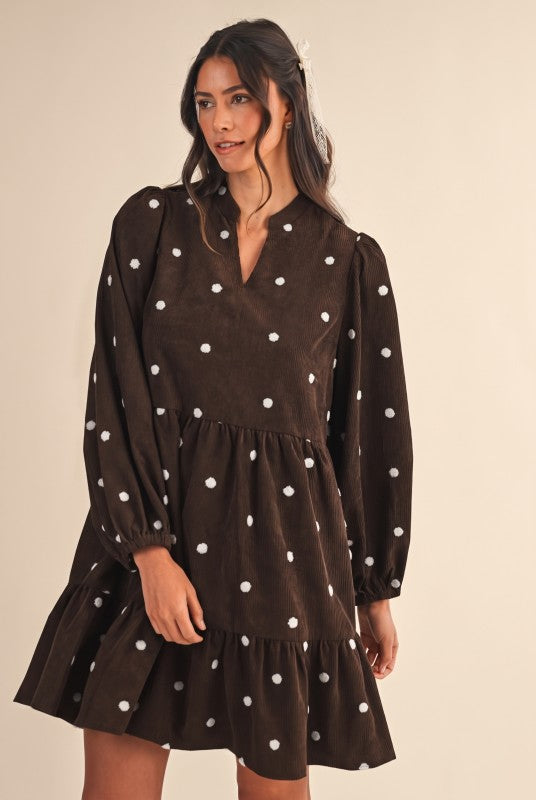 Chocolate Polka Dot Tiered Mini Dress