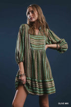 Olive Aztec Babydoll Dress SHIPS OR PICKUK FROM COCO 10/10/25