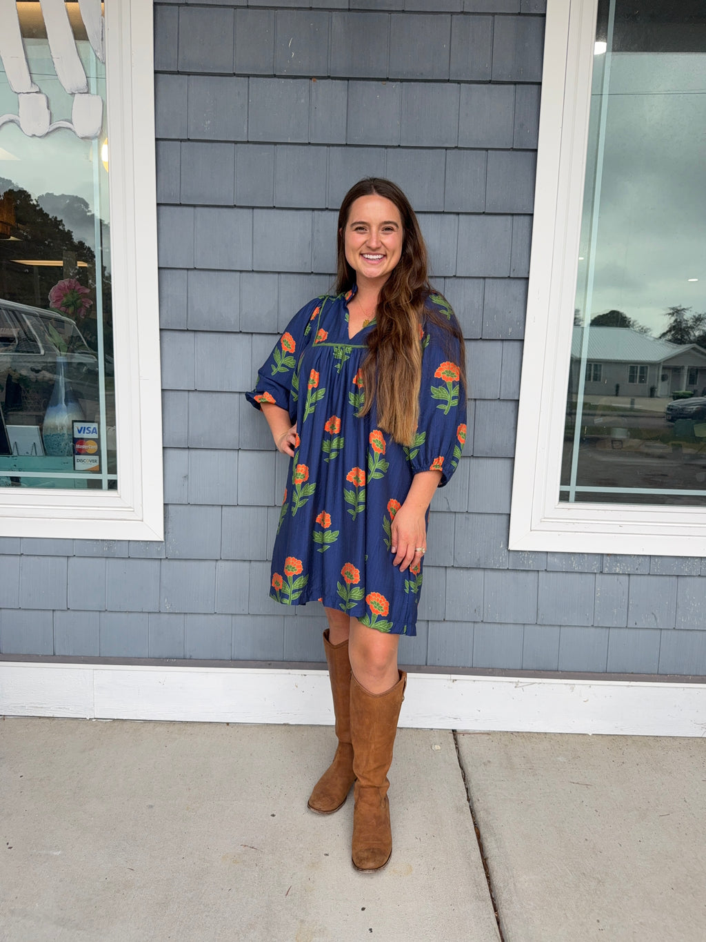Navy Floral Fall Dress