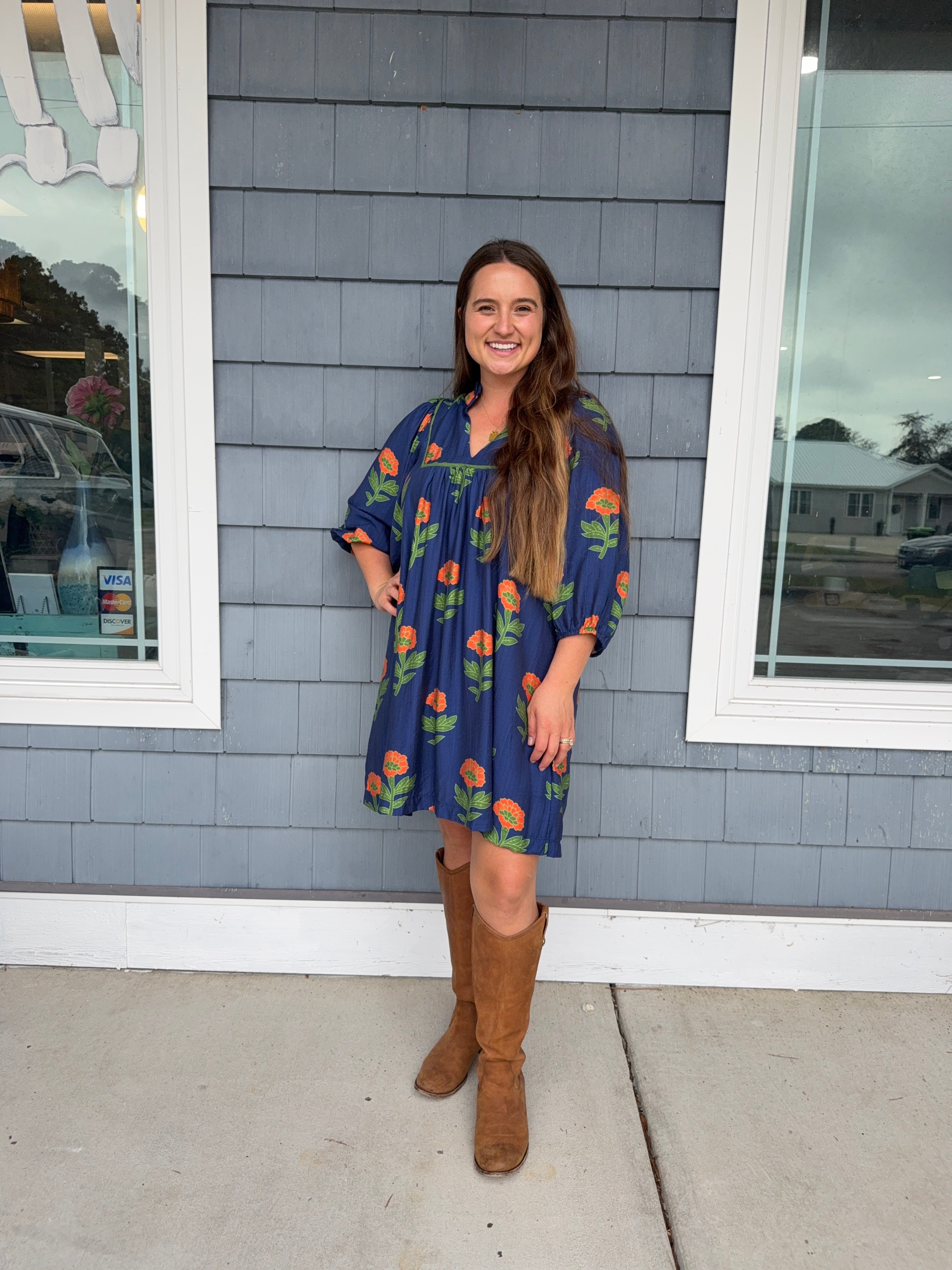 Navy Floral Fall Dress