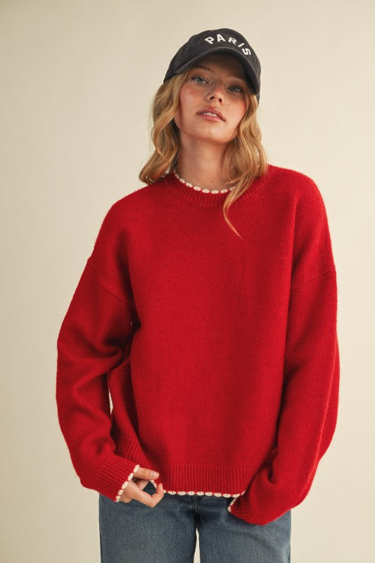 Red Knit Scalloped Edge Sweater SHIPS OR PICKUP FROM COCO 10/15/25