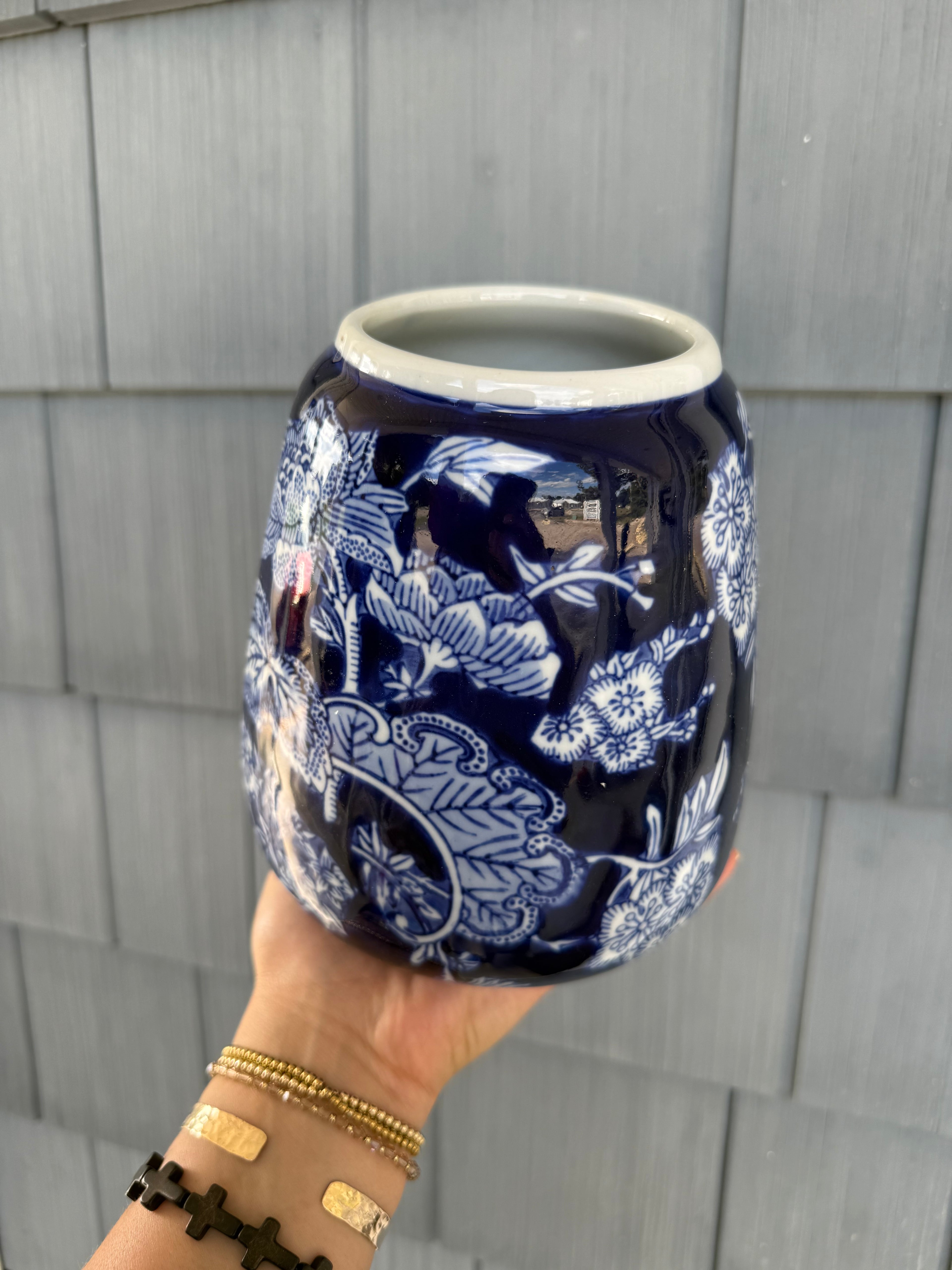 Large Blue Floral Hand Painted Vase