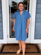 Denim Ruffle Collar Mini Dress