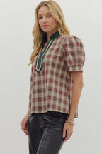 Plaid Taupe Top SHIPS OR PICKUP FROM COCO 11/6/25