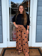Brown & Black Polka Dot Elastic Wide Leg Pants