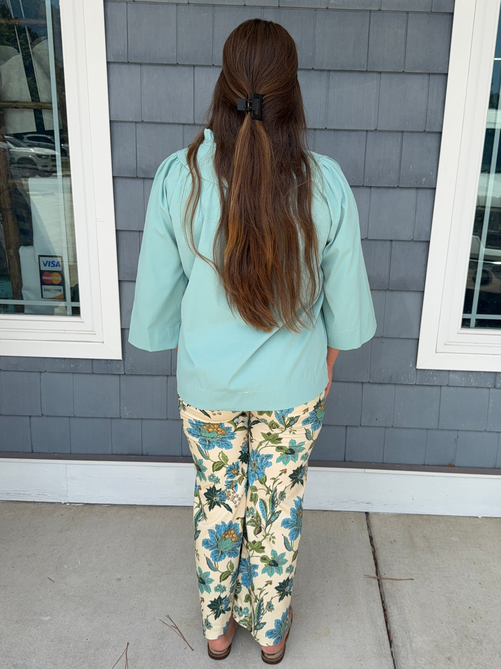 Blue Floral Ankle Cropped Pants