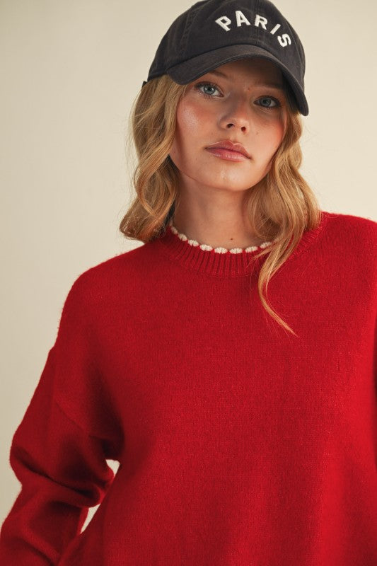 Red Knit Scalloped Edge Sweater SHIPS OR PICKUP FROM COCO 10/15/25