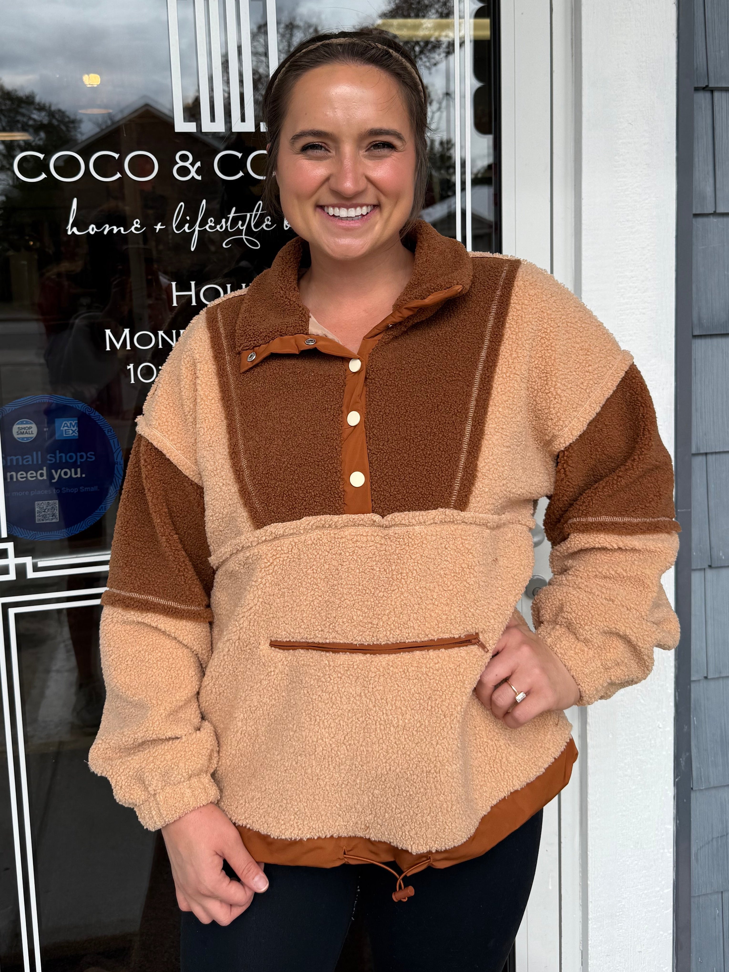 Brown & Tan Color Block Pullover